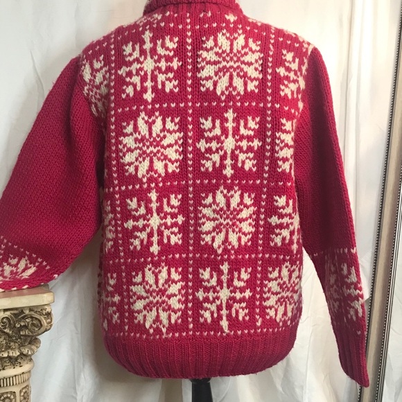 Vintage thick 80s sweater thick warm hot pink boho grammacore grandpa cardigan - Picture 7 of 11